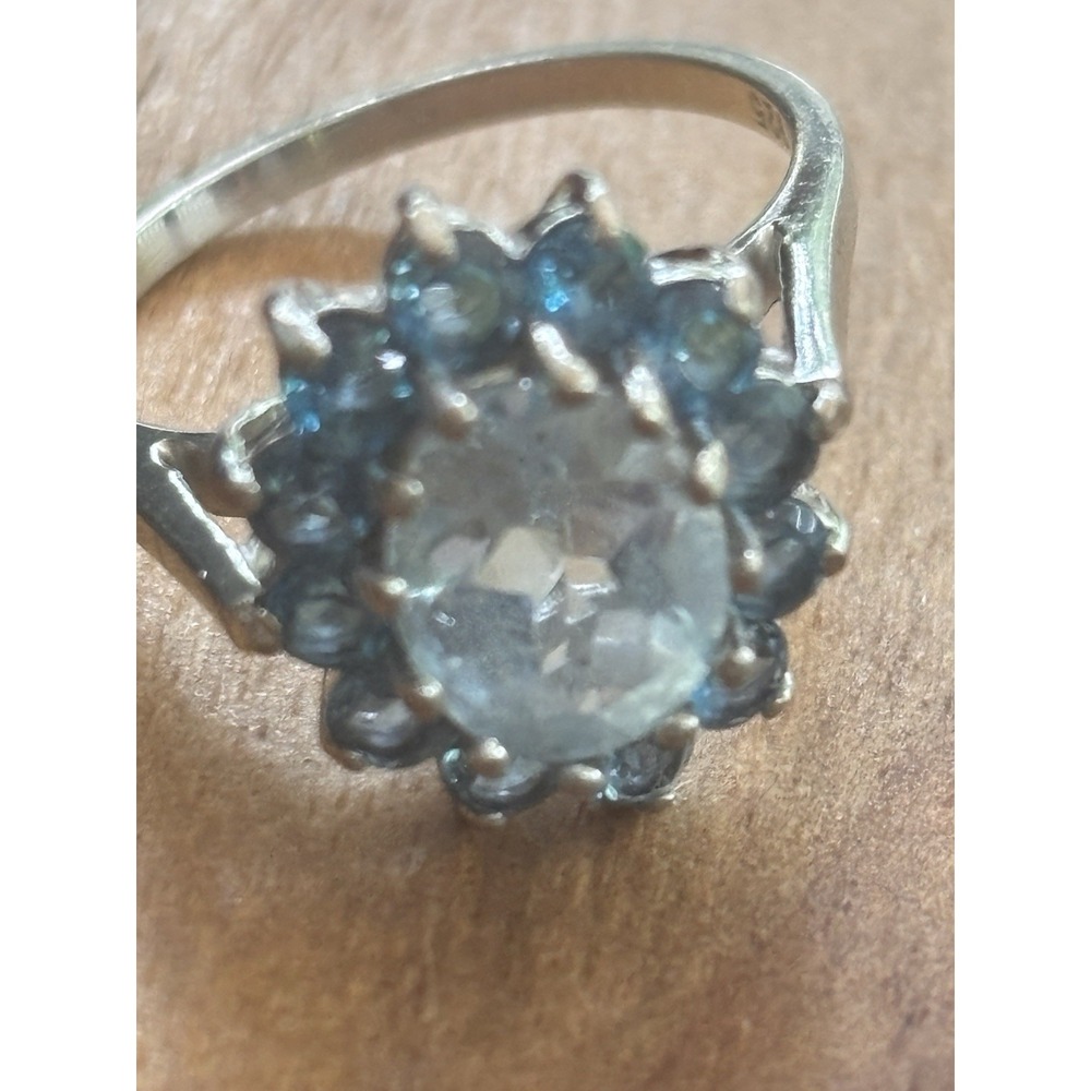 Solid 925 Sterling Silver Natural Blue Topaz Womens Cluster Ring Size 7